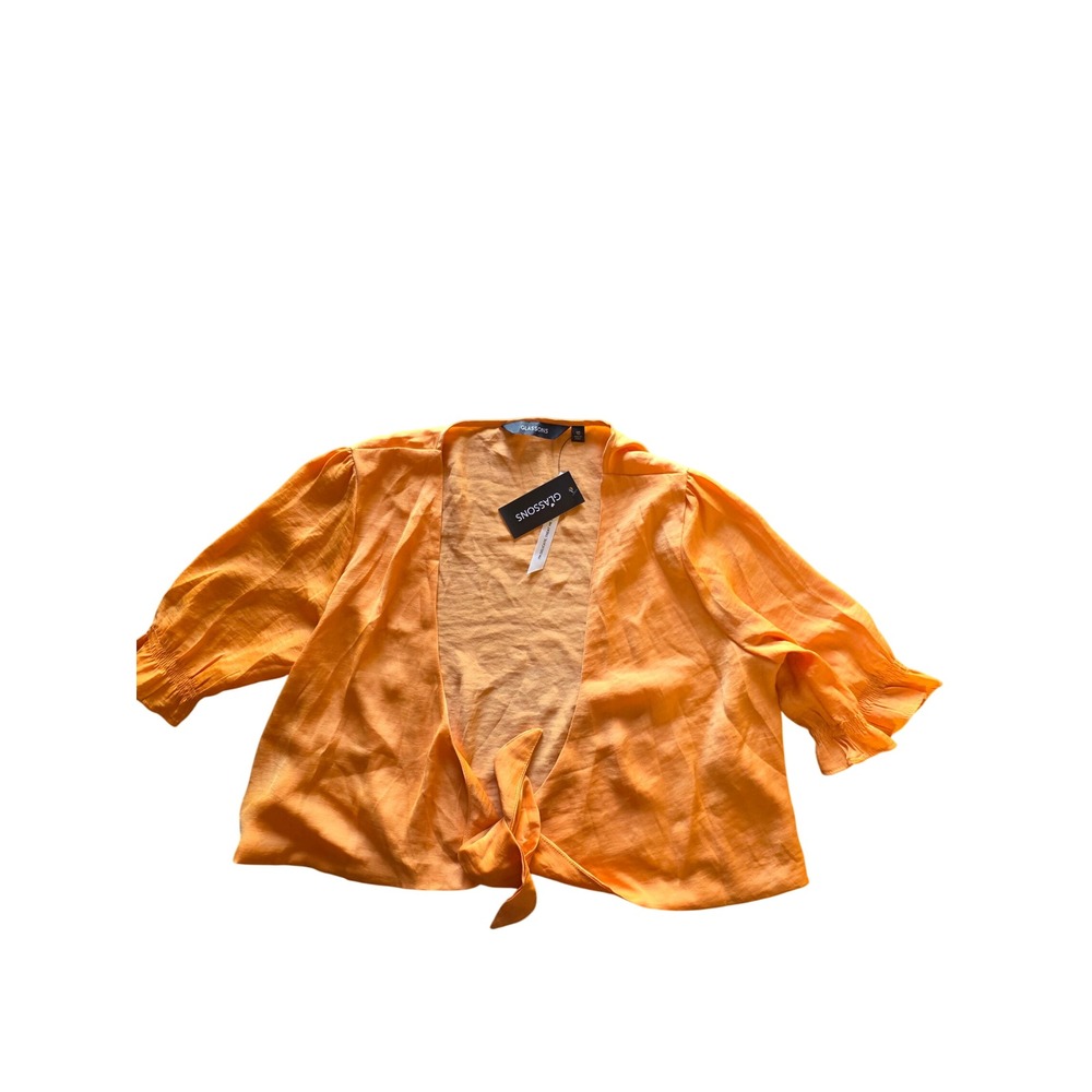 Glassons Womens Orange Tie Front Crop Top Puff Sleeve Size‎ 10 NEW Coquette